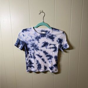 Hollister Navy and White Tie-Dye Top